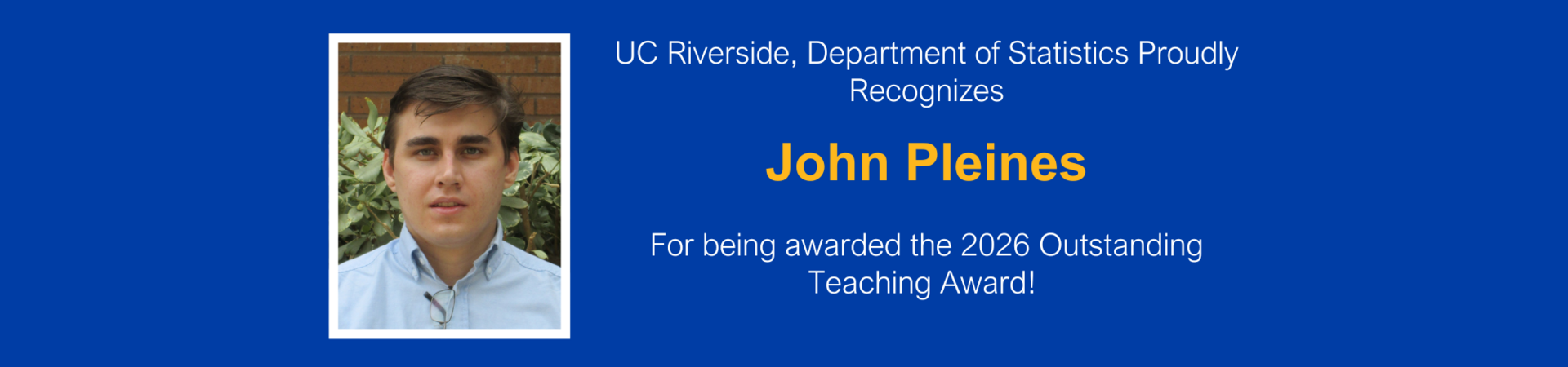 John Pleines is awarded 2026 Outstanding Teaching Assistant