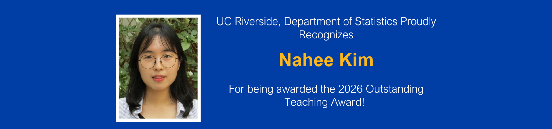 Nahee Kim is awarded 2026 Outstanding Teaching Assistant