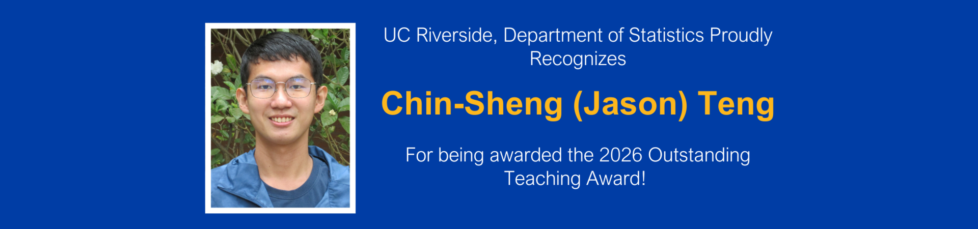 Chin-Sheng (Jason) Teng is awarded 2026 Outstanding Teaching Assistant